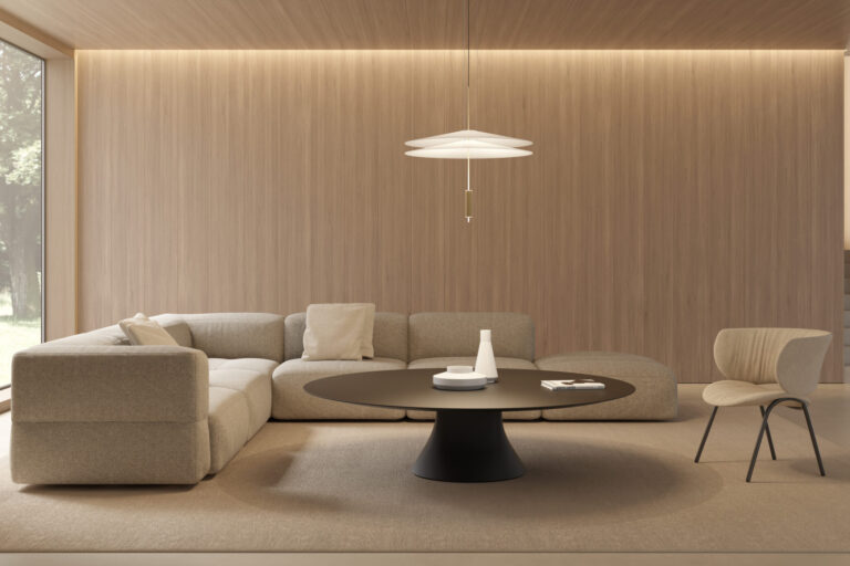 Viccarbe sofa and chair in residential setting.